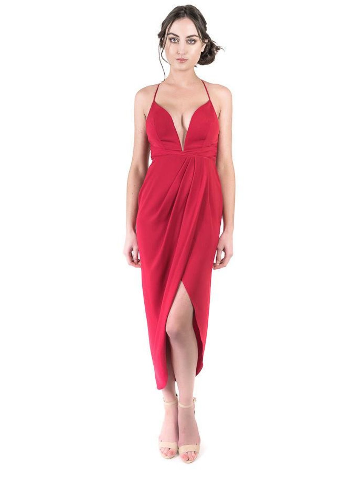 Shona Joy Plunged Cross Back Maxi Dress size 10 for rent on The Volte - main image