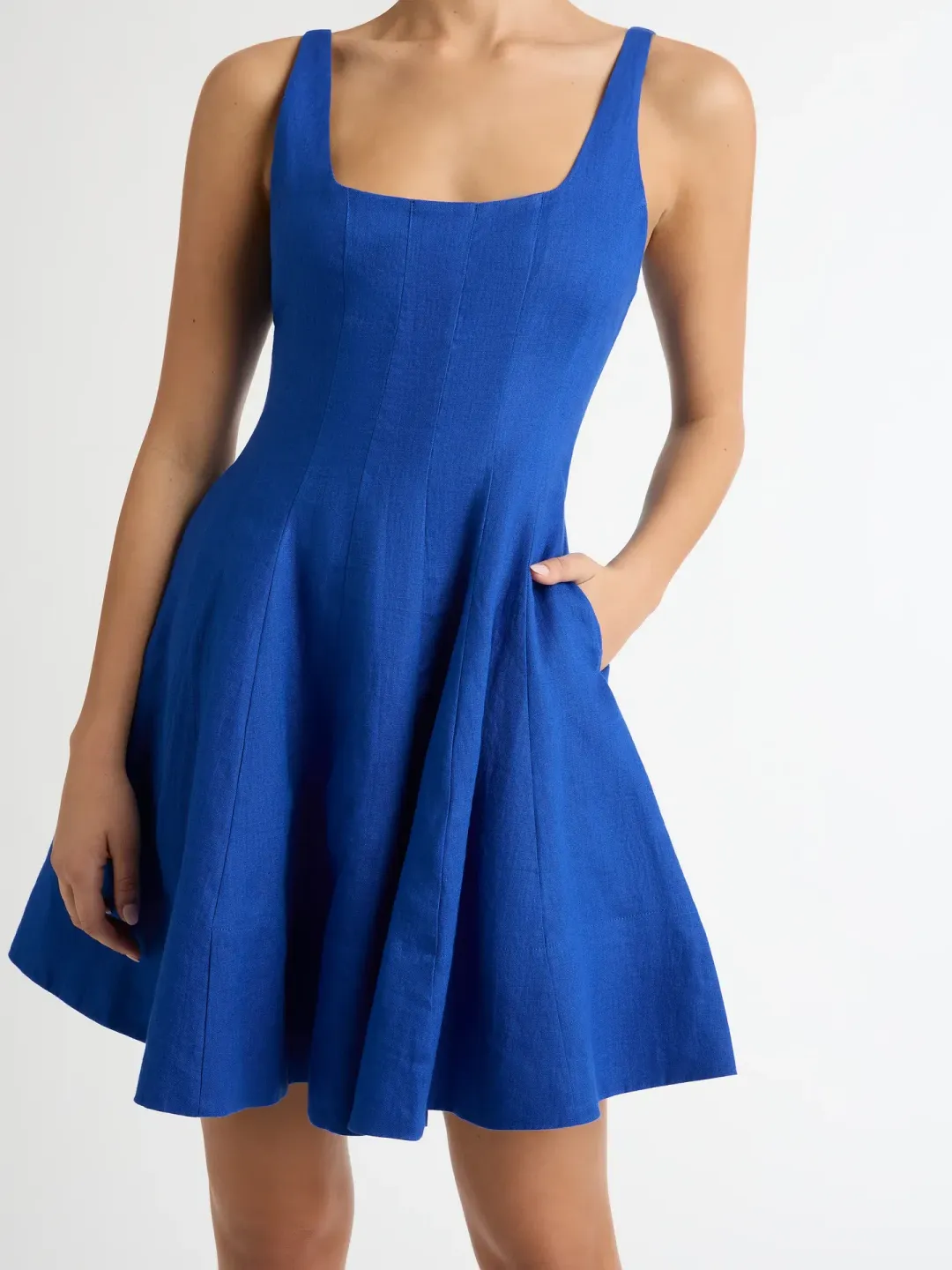 Sheike Santorini Linen Mini Dress Blue Size 14 for rent on The Volte - main image