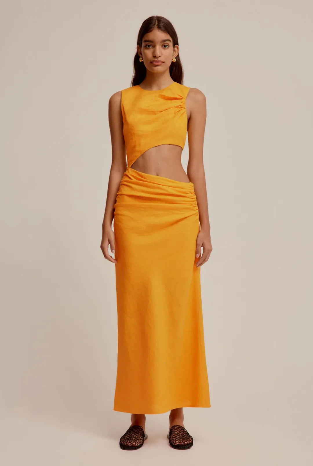 Venroy Linen Cut Out Dress Saffron Size M / AU 10 for rent on The Volte - main image