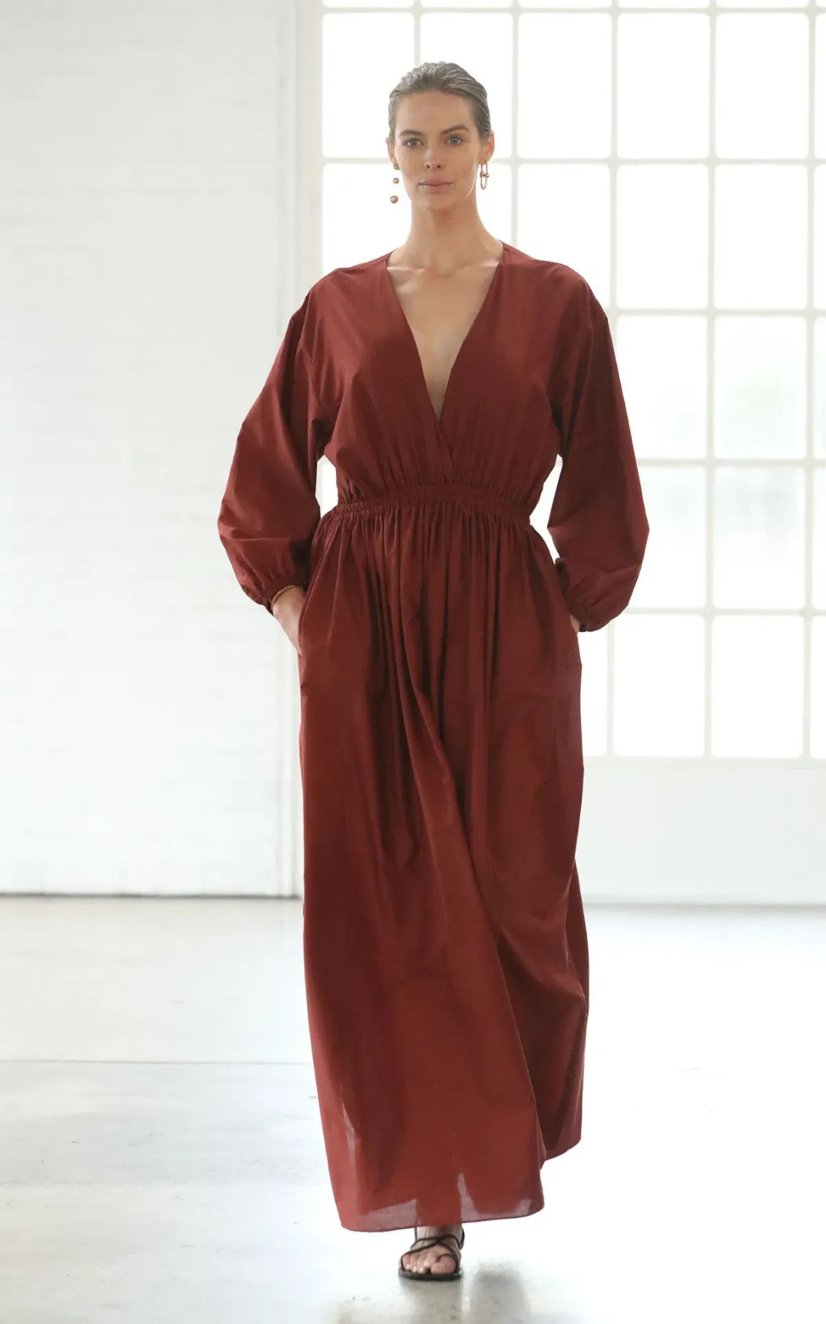 Matteau Open Back Plunge Dress Rust Size 12  for rent on The Volte - main image