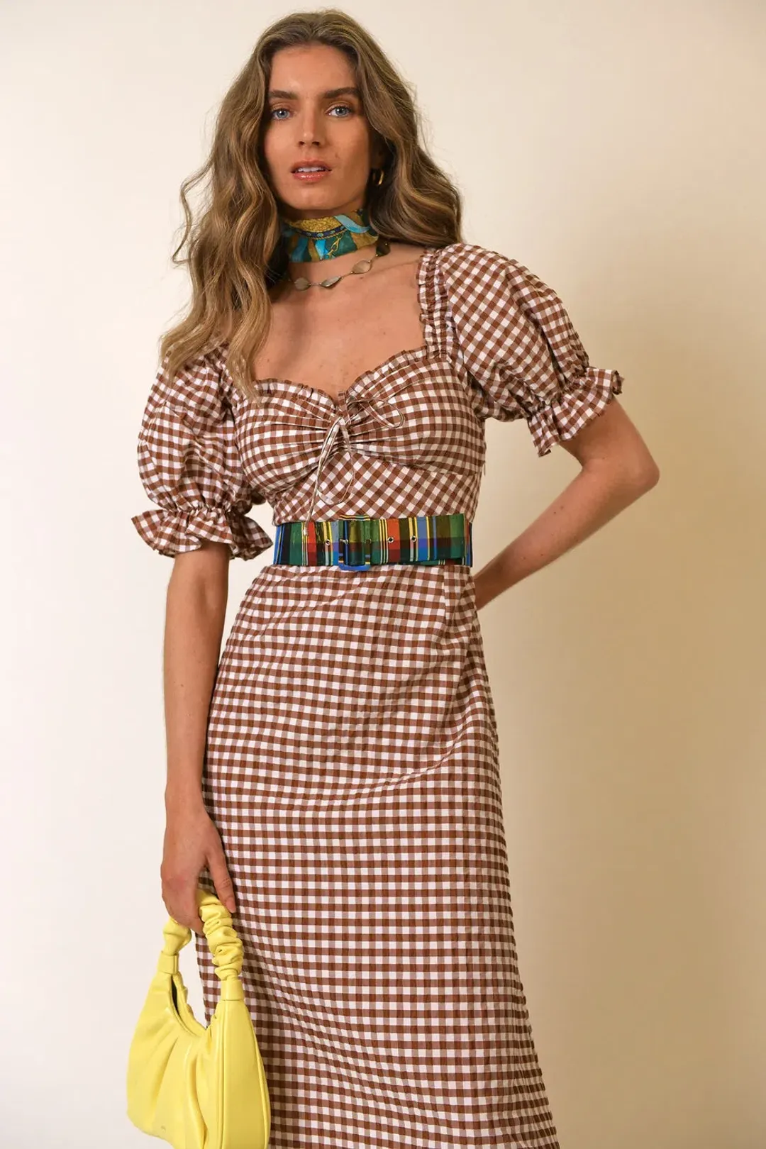 Rixo Montenegro Midi Dress Brown Print Size 12 for rent on The Volte - main image