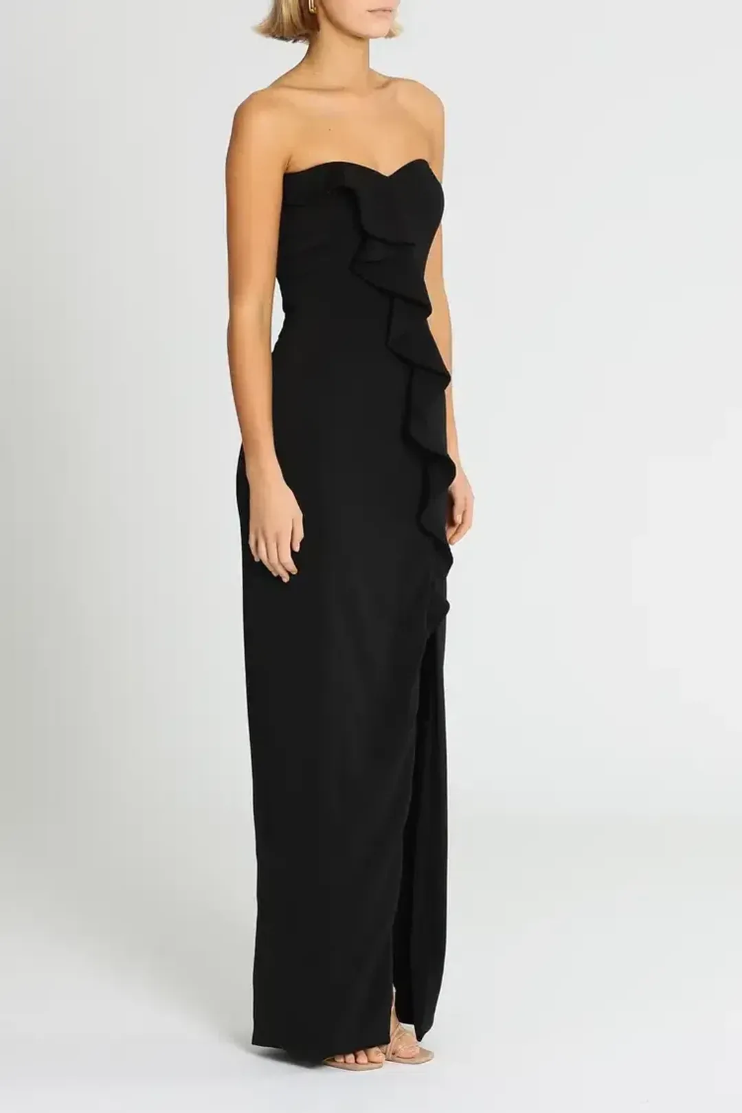 Jay Godfrey Varys Strapless Ruffle Gown in Black Size 14 for rent on The Volte - main image