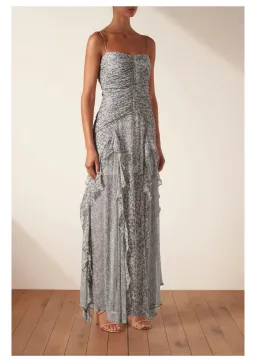 Shona Joy Candice Ruched Frill Maxi Dress Print Size 6 for rent on The Volte - image 1