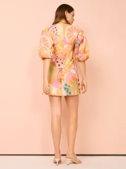 By Nicola Bolero Gathered Neckline Mini Dress In Fruit Punch Size AU 8 for rent on The Volte - image 3