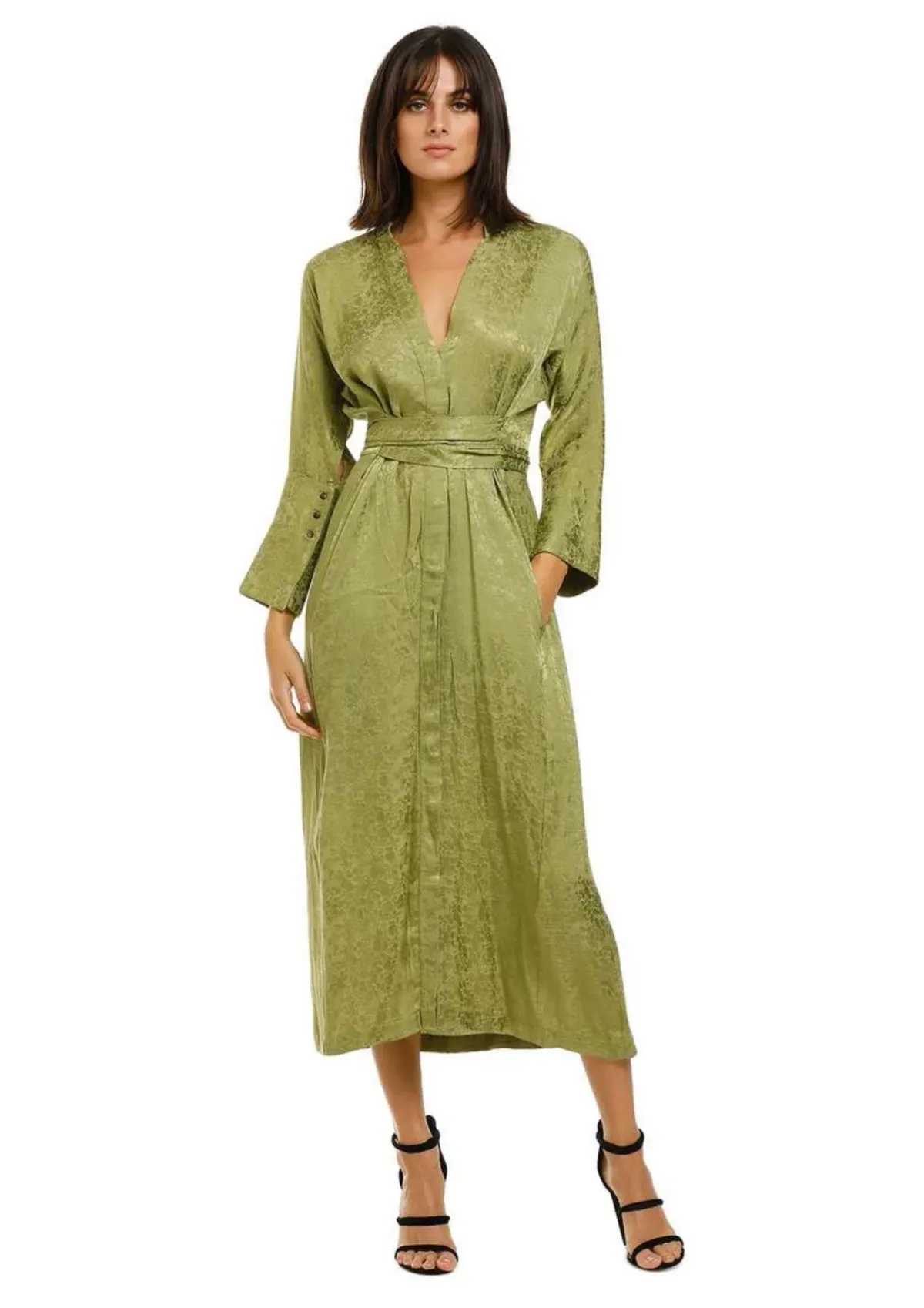 KITX Slink Shirt Midi Dress in Olive Size 14 for rent on The Volte - main image