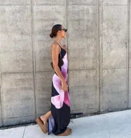 With Harper Lu Floral Slip Dress Black Pink Lily Print Size S/ AU 8 for rent on The Volte - image 2