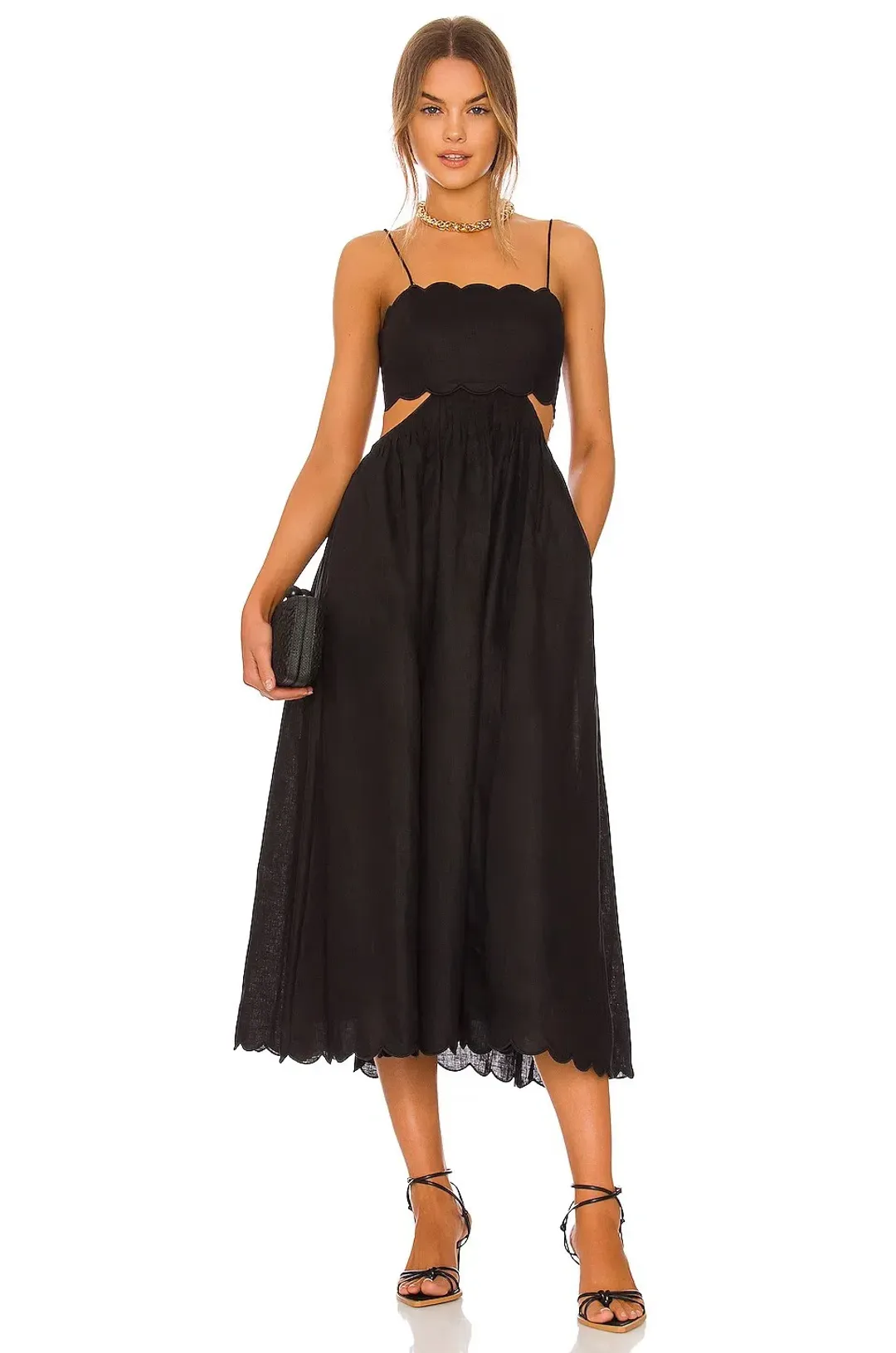 Zimmermann Jude Scalloped Linen Midi Dress Black Size 3/AU 14 for rent on The Volte - main image