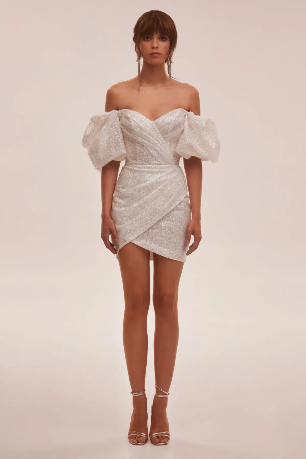 Milla White Cute Mini dress with Doll Sleeves Ivory Size 8 for rent on The Volte - main image