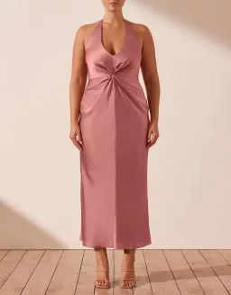 Shona Joy Luxe Twist Front Halter Midi Dress Pink Size 16  for rent on The Volte - image 3