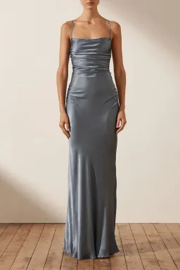 SHONA JOY LA LUNE LACE BACK MAXI DRESS - BLUE SMOKE (SIZE 10) for rent on The Volte - image 1