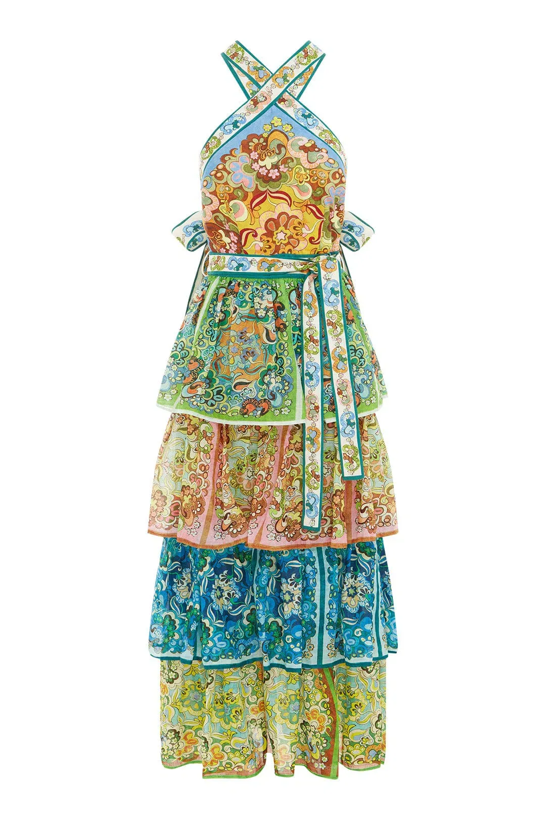 Alemais Dreamer Halter Tier Dress In Multi Size 12 for rent on The Volte - main image
