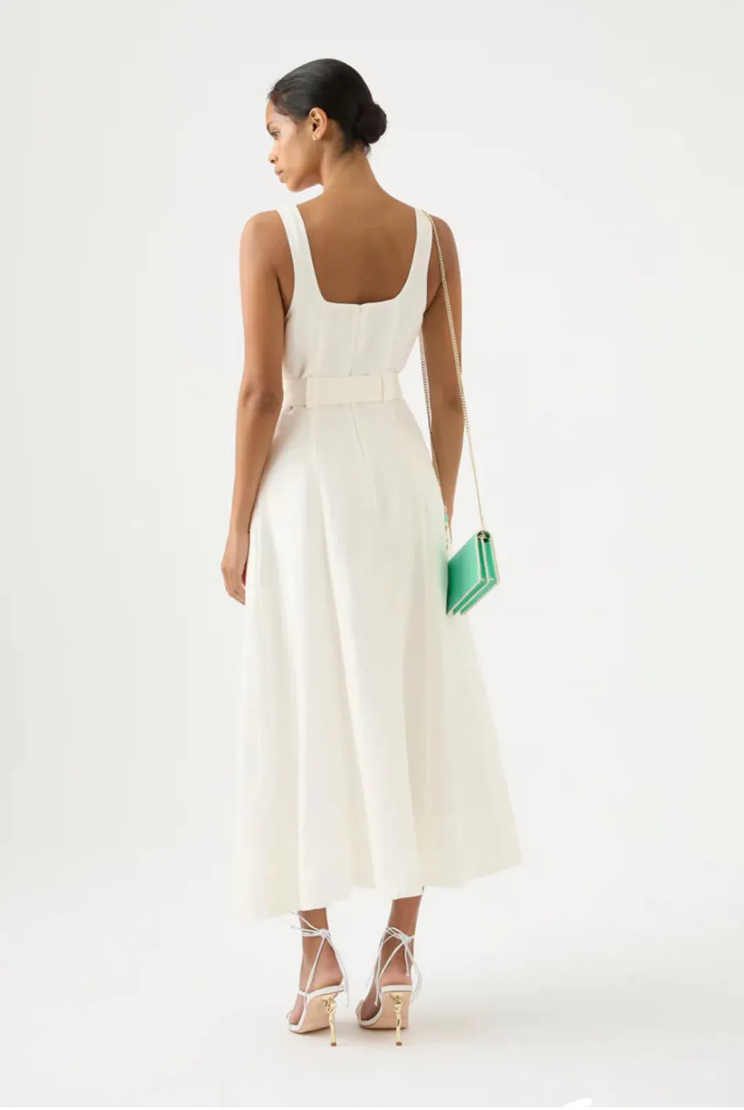 Aje Clay Belted Midi Dress Ivory Size 8 for rent on The Volte - main image