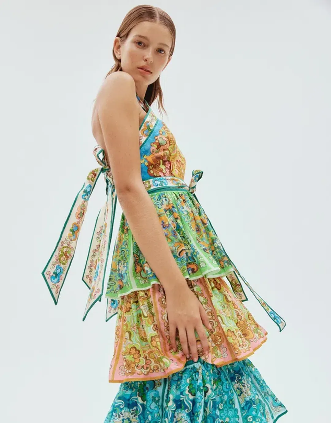 Alemais Dreamer Halter Tier Midi Dress Multi Size 10 for rent on The Volte - main image