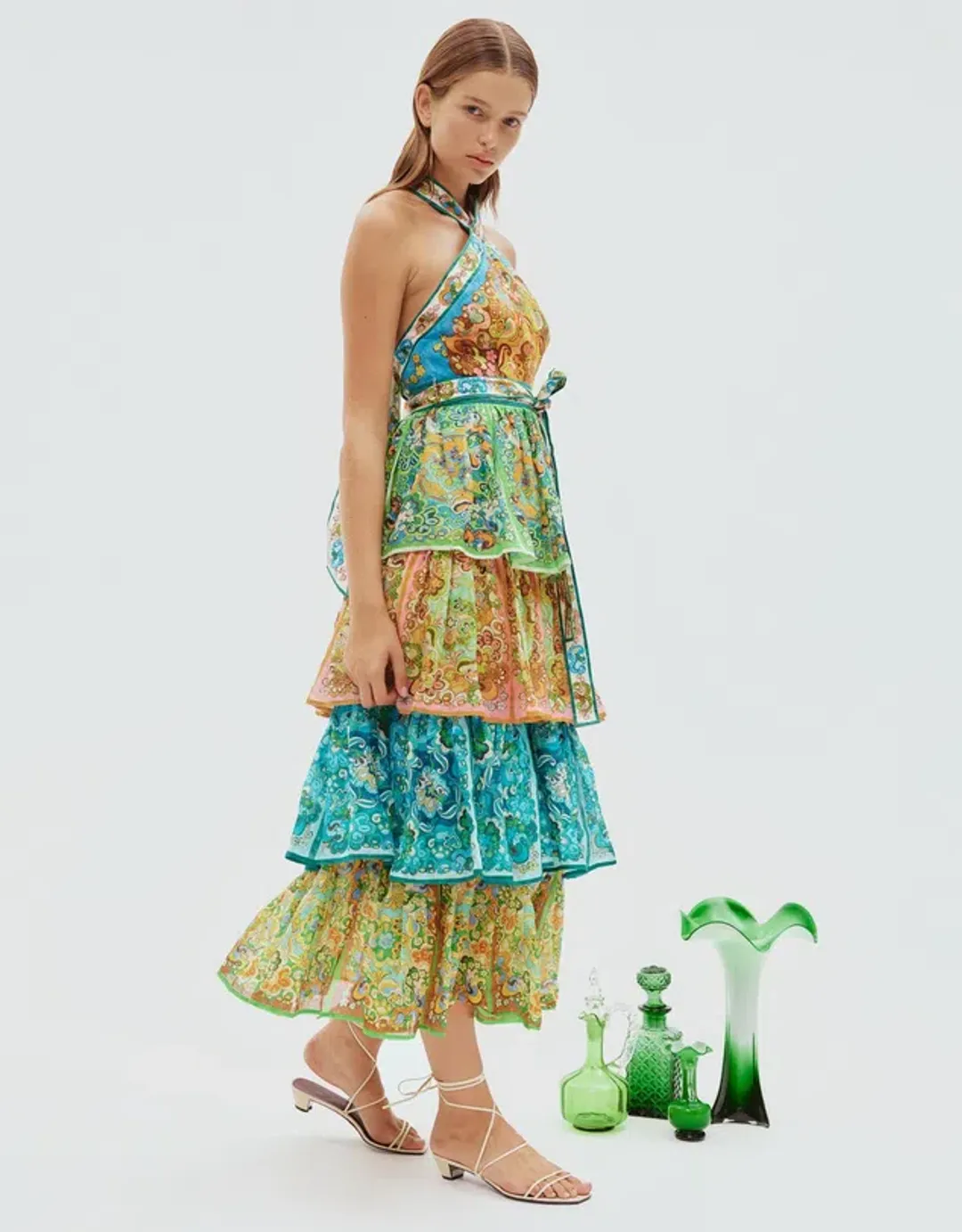 Alemais Dreamer Halter Tier Midi Dress Multi Size 10 for rent on The Volte - main image