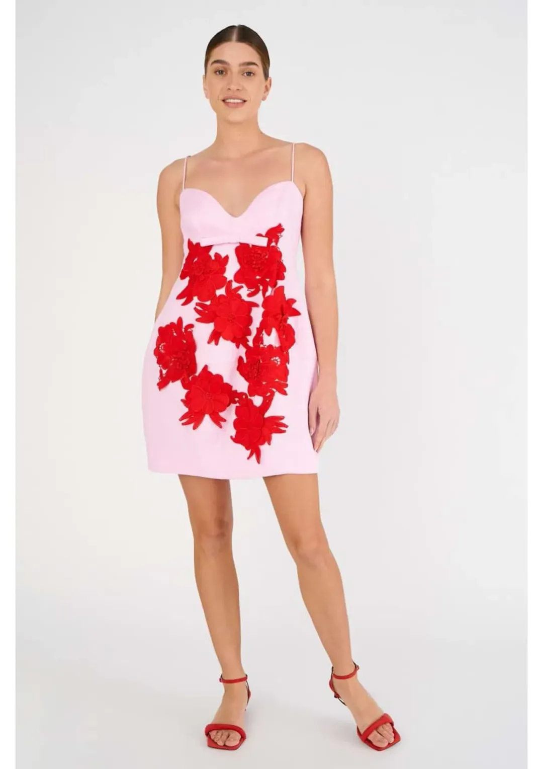Oroton Contrast 3D Flower Mini Dress Pink Size 8 for rent on The Volte - main image