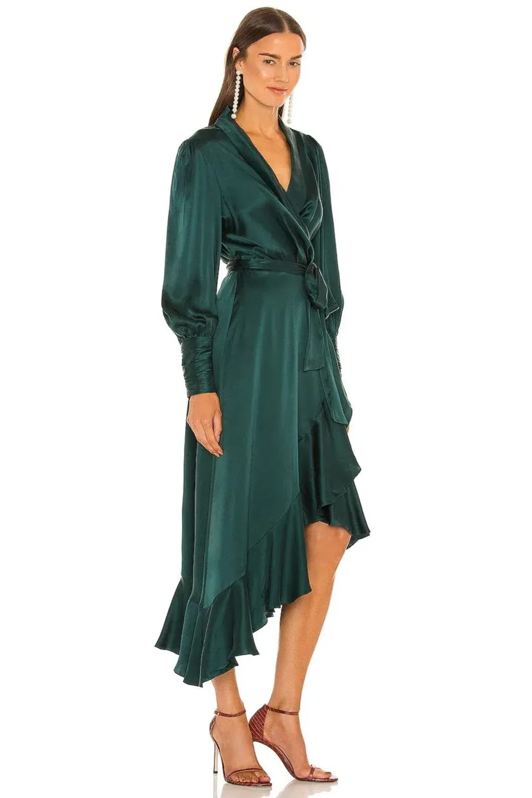 Zimmermann Silk Wrap Midi Dress Dark Green Size 3 / AU 14  for rent on The Volte - main image
