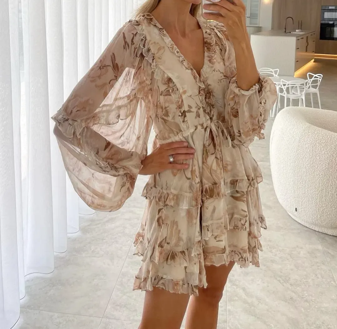 Shona Joy Nina Balloon Sleeve Frill Mini Dress Floral Size 6  for rent on The Volte - main image