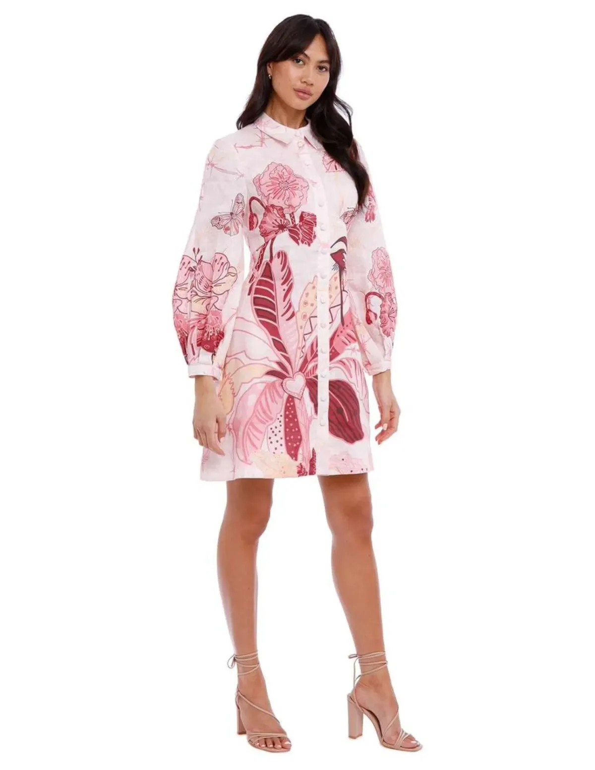Leo Lin Amor Linen Mini Dress in Pink Size 14 for rent on The Volte - main image