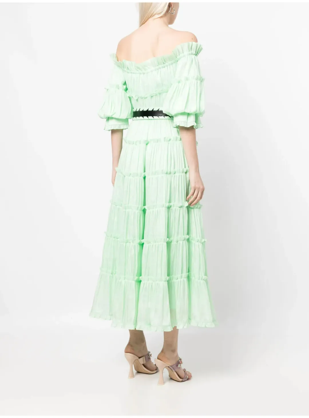 Leo Lin Rue Off Shoulder Tiered Dress Mint Green Size AU 12 for rent on The Volte - main image