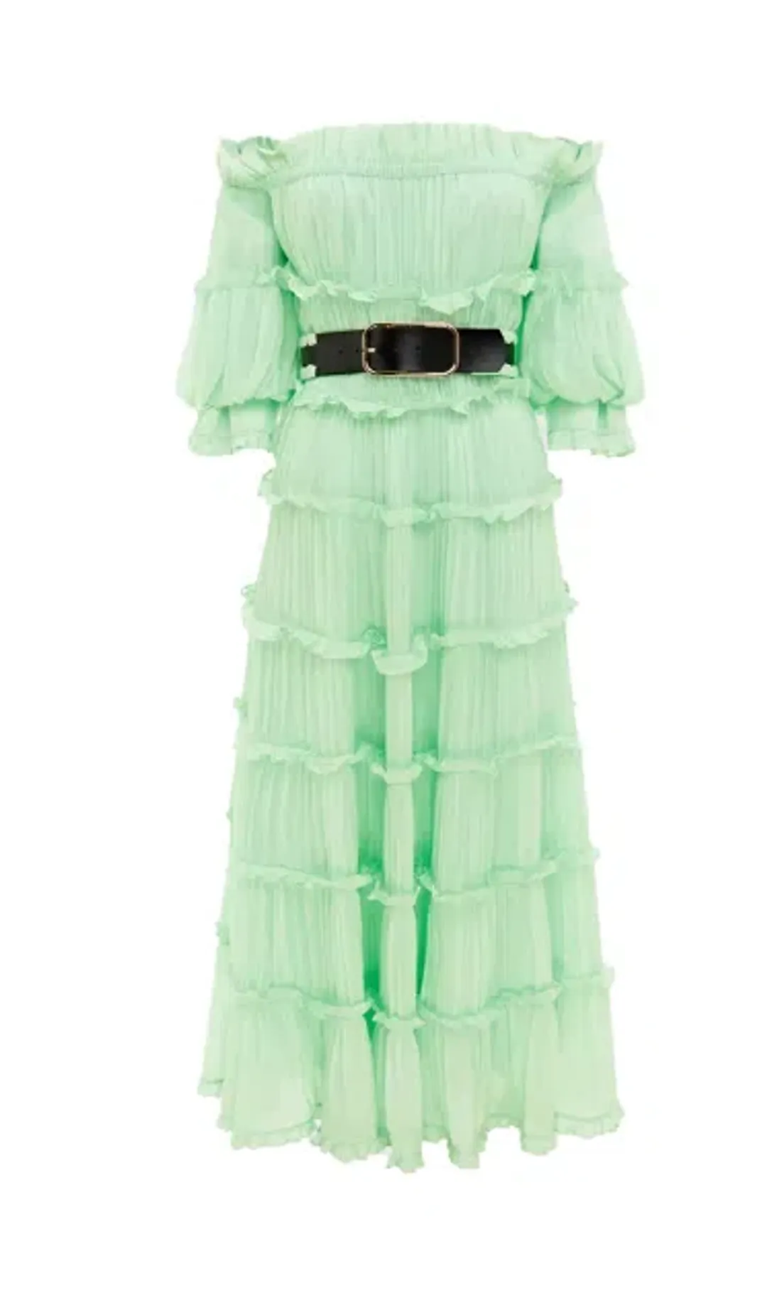 Leo Lin Rue Off Shoulder Tiered Dress Mint Green Size AU 12 for rent on The Volte - main image