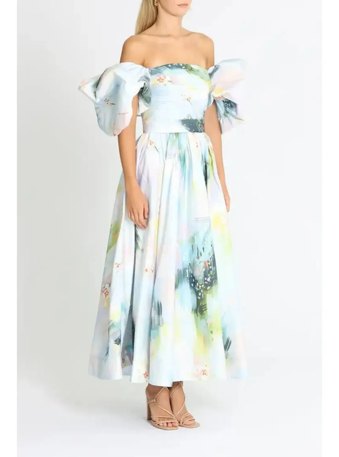 Leo Lin Matilda Puff Sleeve Midi Dress Willow Print Size AU 12 for rent on The Volte - main image