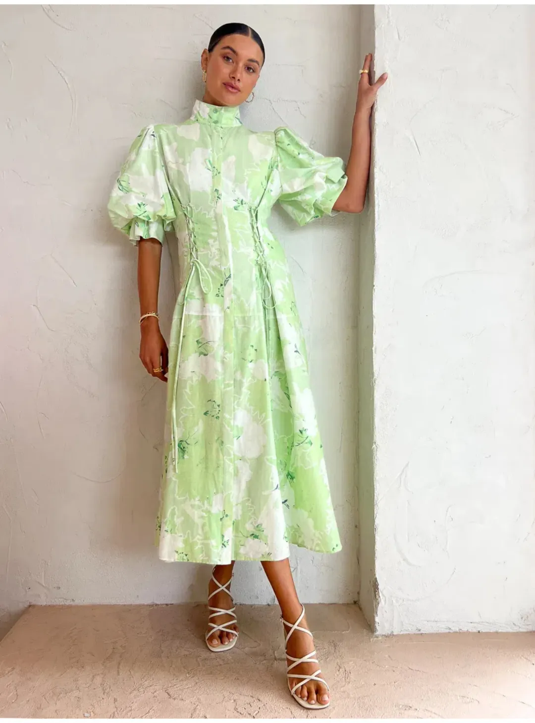 Leo Lin Anneke Drawstring Midi Dress in Sage Size AU 12 for rent on The Volte - main image