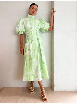 Leo Lin Anneke Drawstring Midi Dress in Sage Size AU 12 for rent on The Volte - image 1