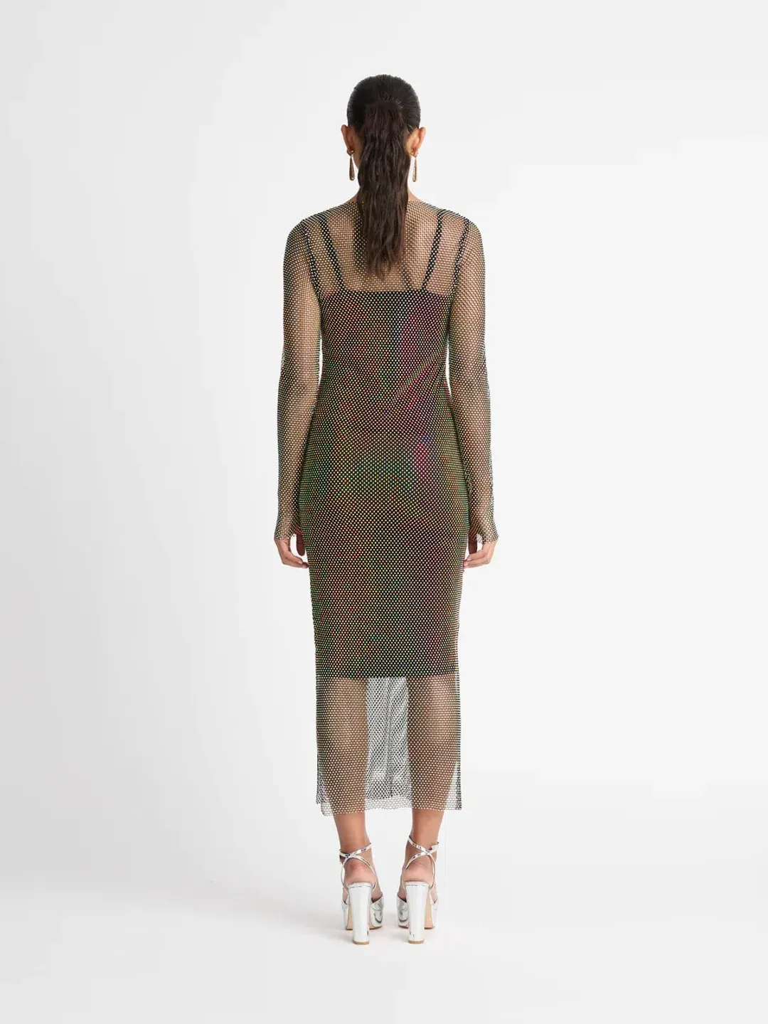 Sheike Crystal Mesh Midi Dress Black Size  AU 16 for rent on The Volte - main image