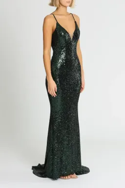 L'amour Sequin Plunge in Emerald Green Size AU 16 for rent on The Volte - image 2