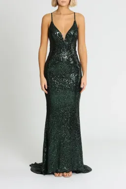 L'amour Sequin Plunge in Emerald Green Size AU 16 for rent on The Volte - image 1
