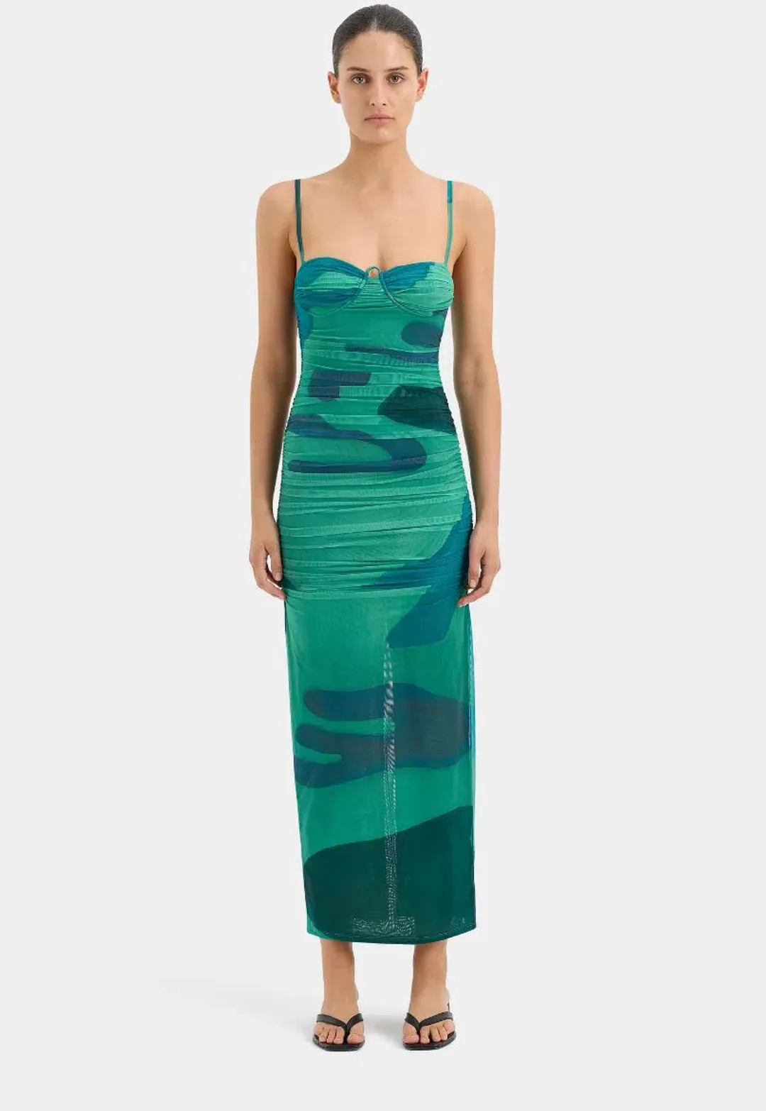 Sir The Lable Frankie Gathered Midi Dress in Emerald Reflection Size 2 / AU 10 for rent on The Volte - main image