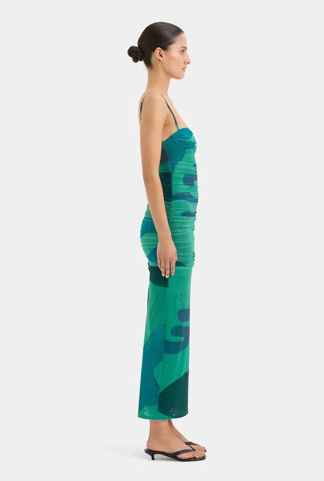Sir The Lable Frankie Gathered Midi Dress in Emerald Reflection Size 2 / AU 10 for rent on The Volte - main image