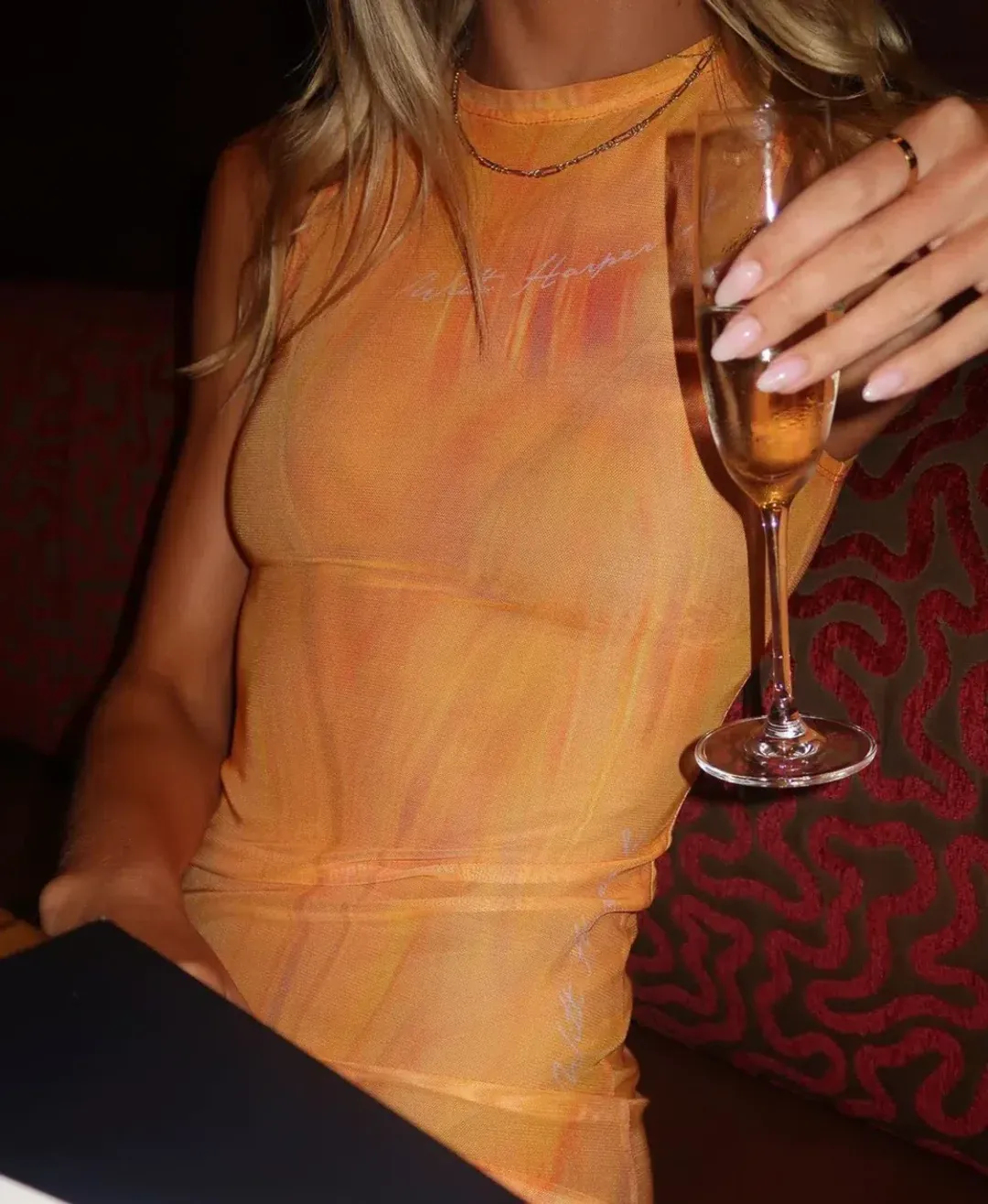 With Harper Lu Tangelo Mesh Maxi Dress Orange Size XS / AU 6 for rent on The Volte - main image