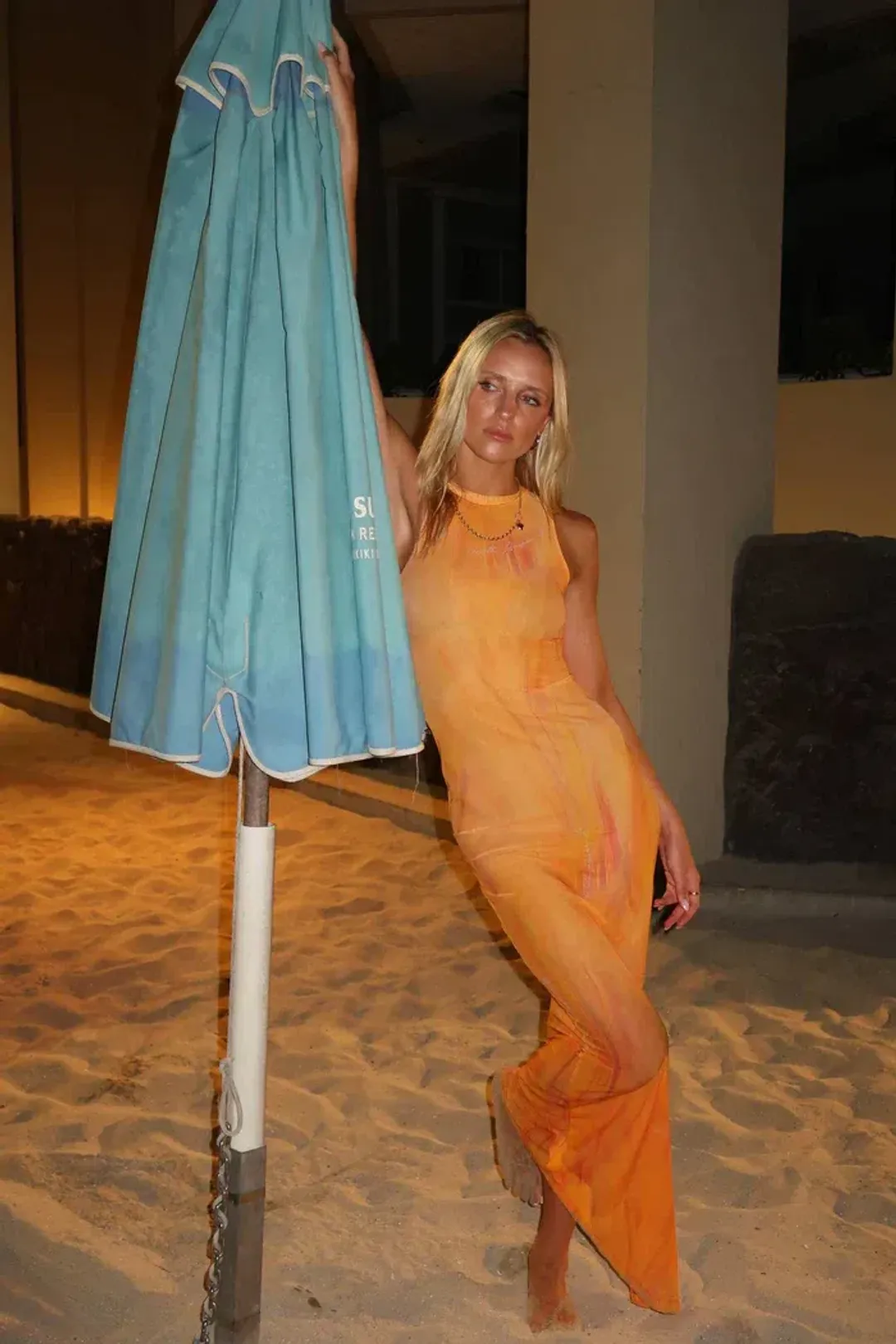 With Harper Lu Tangelo Mesh Maxi Dress Orange Size XS / AU 6 for rent on The Volte - main image