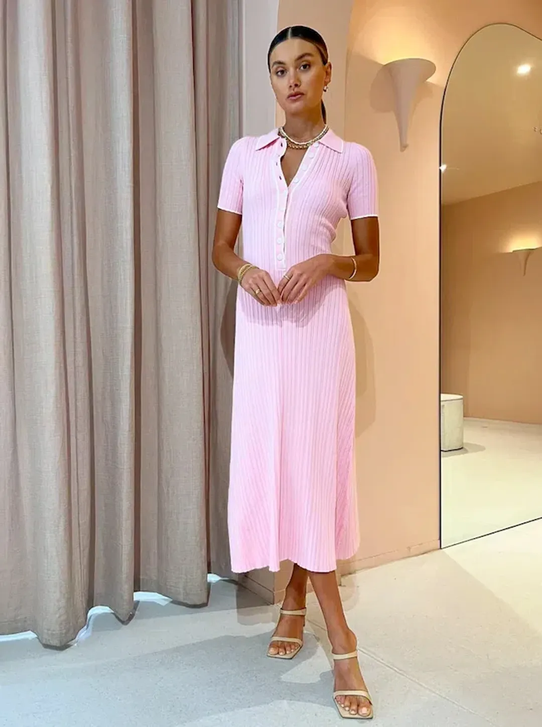 Anna Quan Penelope Midi Dress Marshmallow Pink Size 10 for rent on The Volte - main image