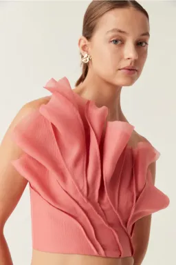 Aje Flame Crop Top and Mary Column Maxi Skirt Set in Guava Pink Size 10 for rent on The Volte - image 5