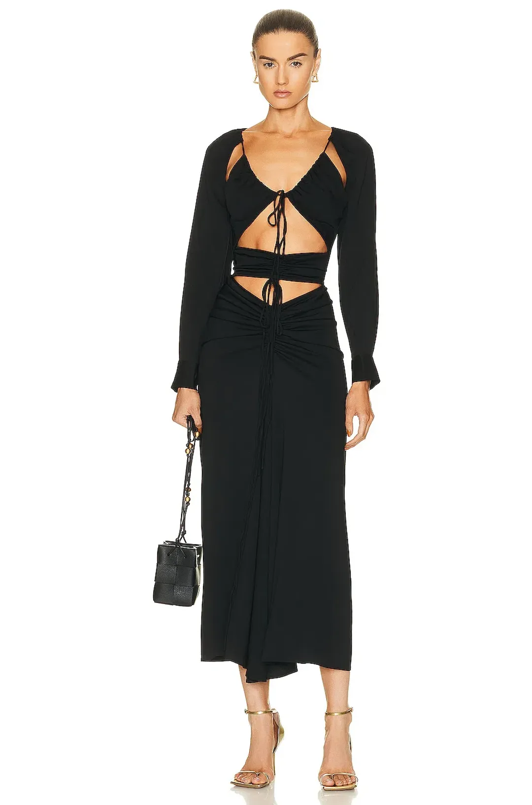 Christopher Esber Ruched Floating Sleeve Tie Dress Black Size 8 for rent on The Volte - main image