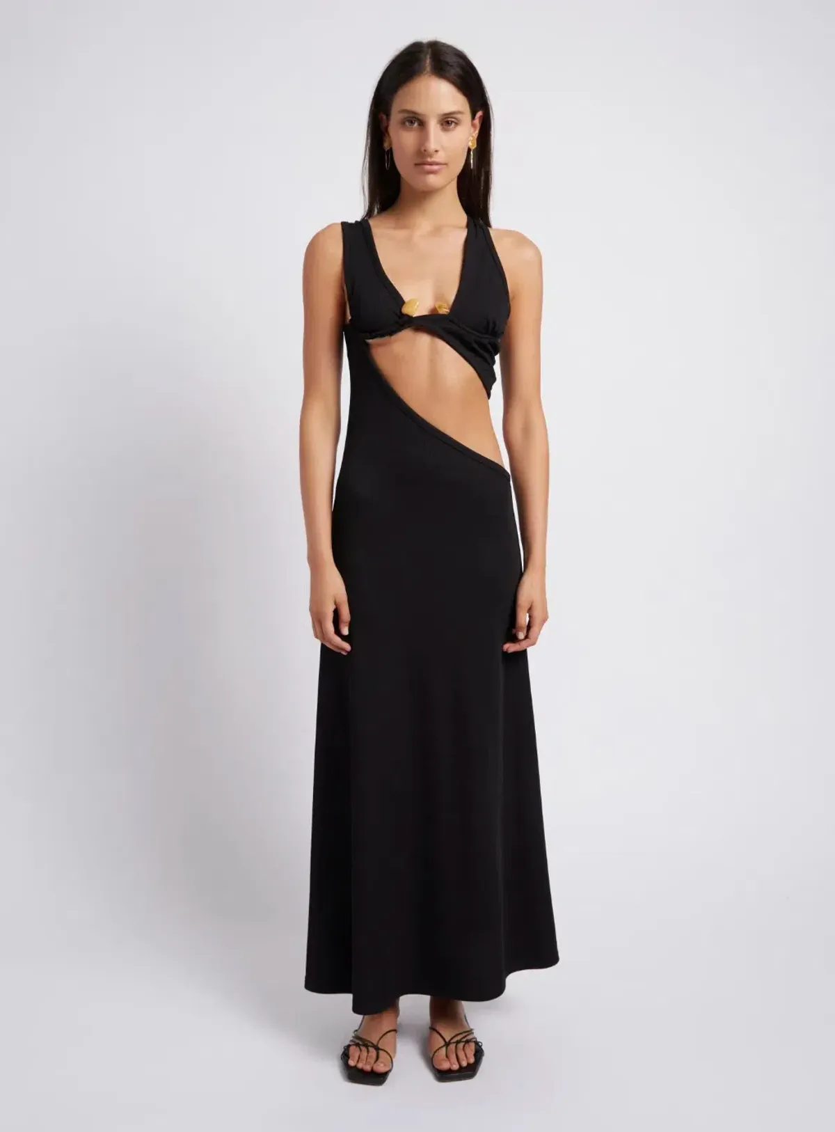 Christopher Esber Underbust Quartz Split Ruched Tank Dress Black Size 12 for rent on The Volte - main image