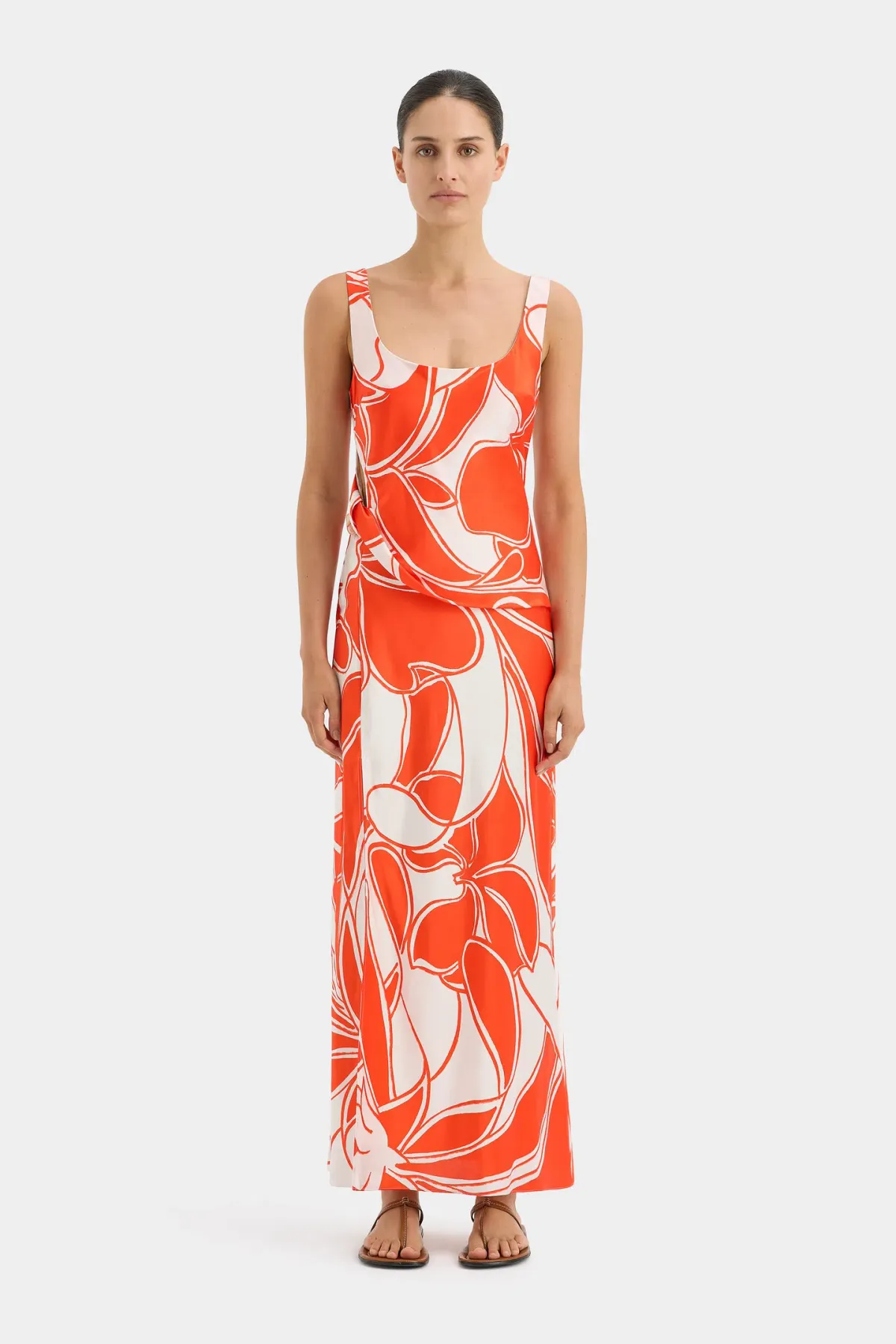 Sir the Label Ramona Twist Bias Dress Orange Print Size 3 / AU 12 for rent on The Volte - main image