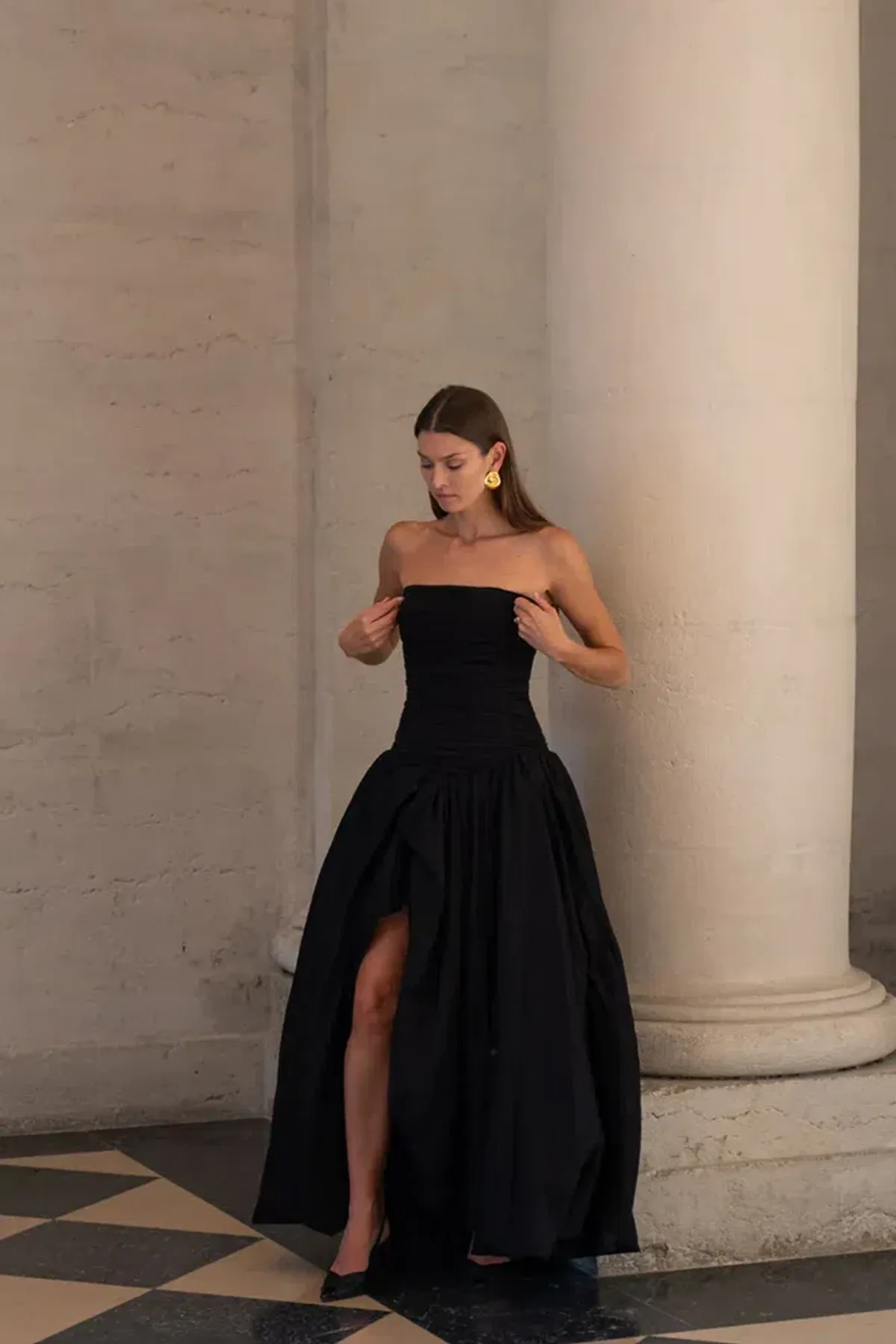 Aje Violette Bubble Hem Maxi Dress Black Size 12 for rent on The Volte - main image