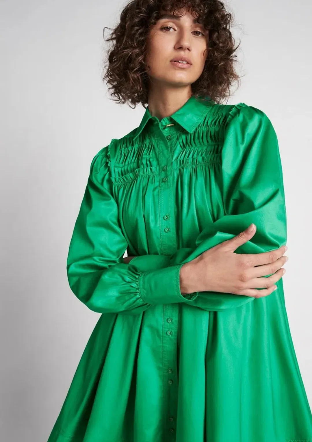 Aje Tidal Tucked Smock Mini Dress Green Size 6 for rent on The Volte - main image