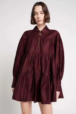 Aje Francis Zip Smock Mini Dress Chestnut Red Size 8 for rent on The Volte - image 3