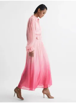 Leo Lin Cassie Tie Neck Midi Dress Ombre Pink Size 12 for rent on The Volte - image 3