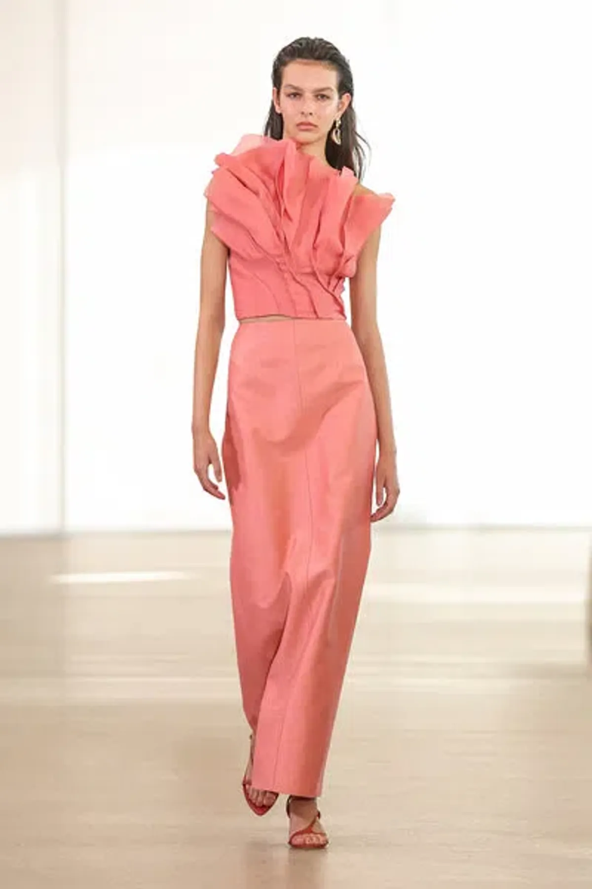 Aje Flame Crop Top and Mary Column Maxi Skirt Guava Pink Size 6 for rent on The Volte - main image