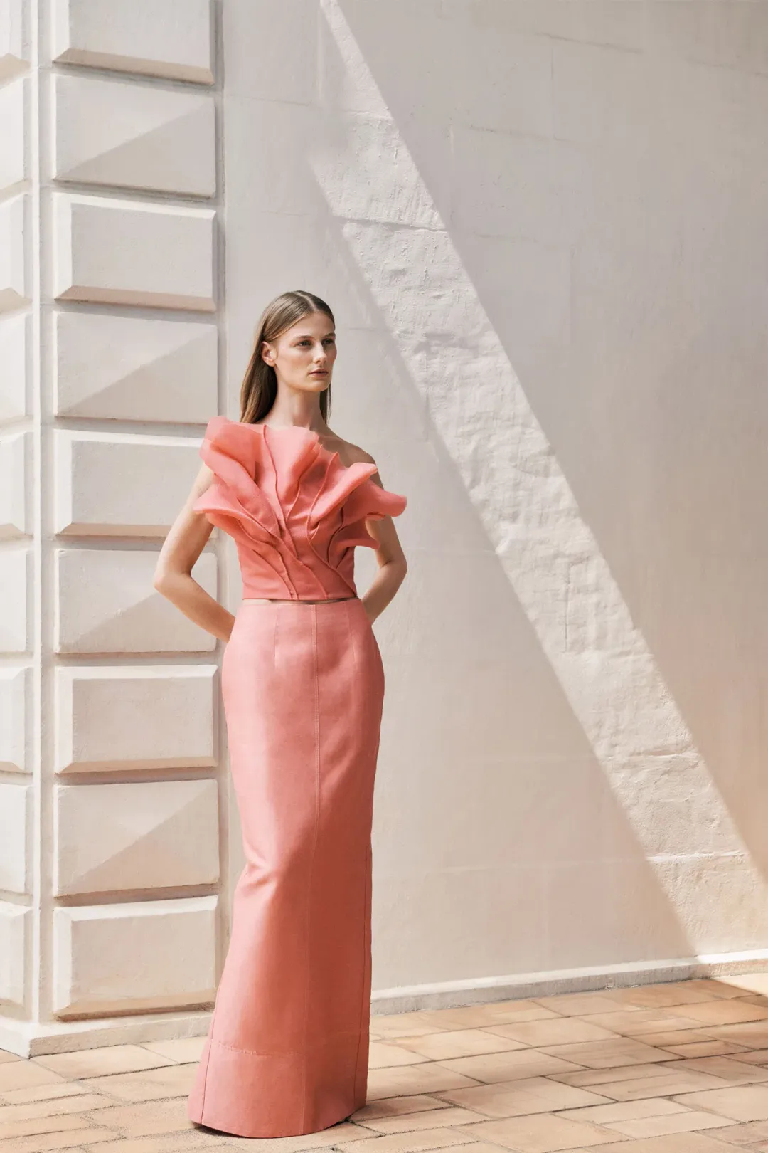 Aje Flame Crop Top and Mary Column Maxi Skirt Guava Pink Size 6 for rent on The Volte - main image