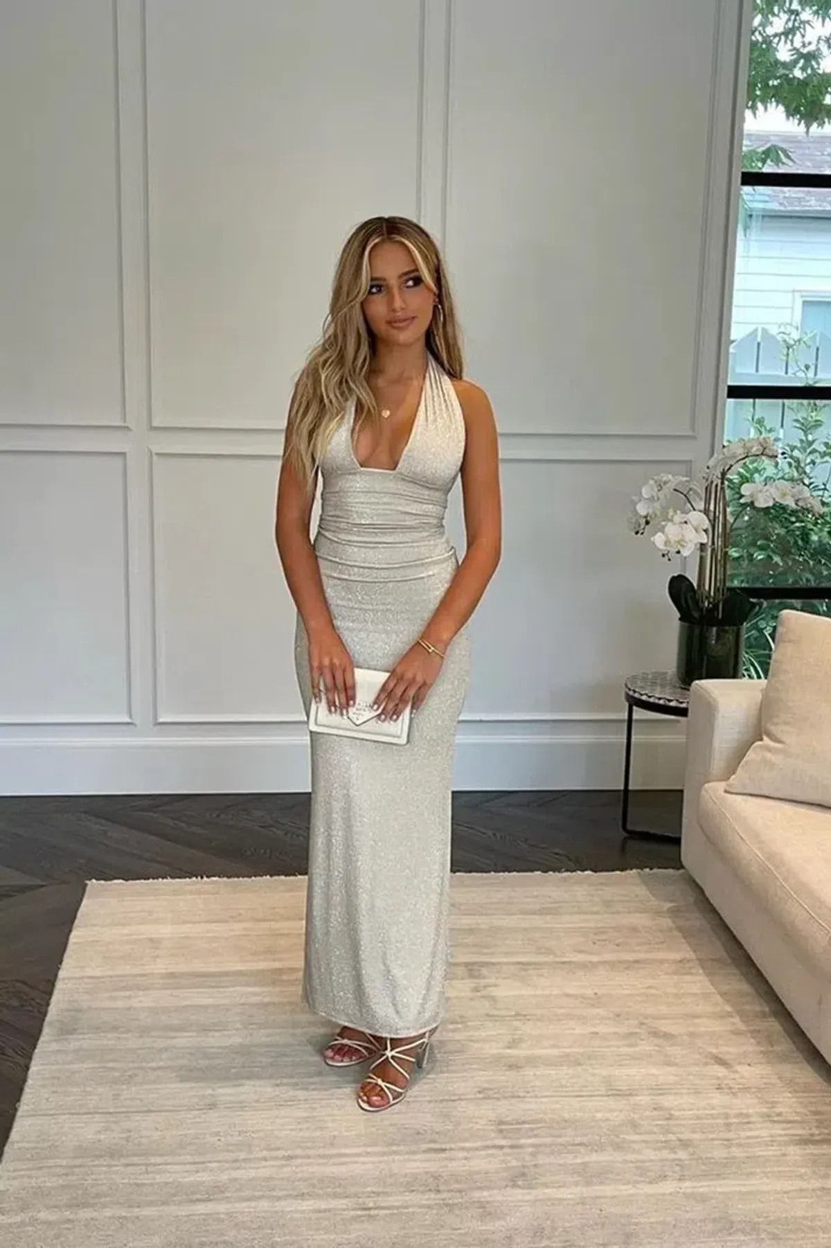 Deconduarte Astor Gown in Premium Glitter Ivory Size 8 for rent on The Volte - main image