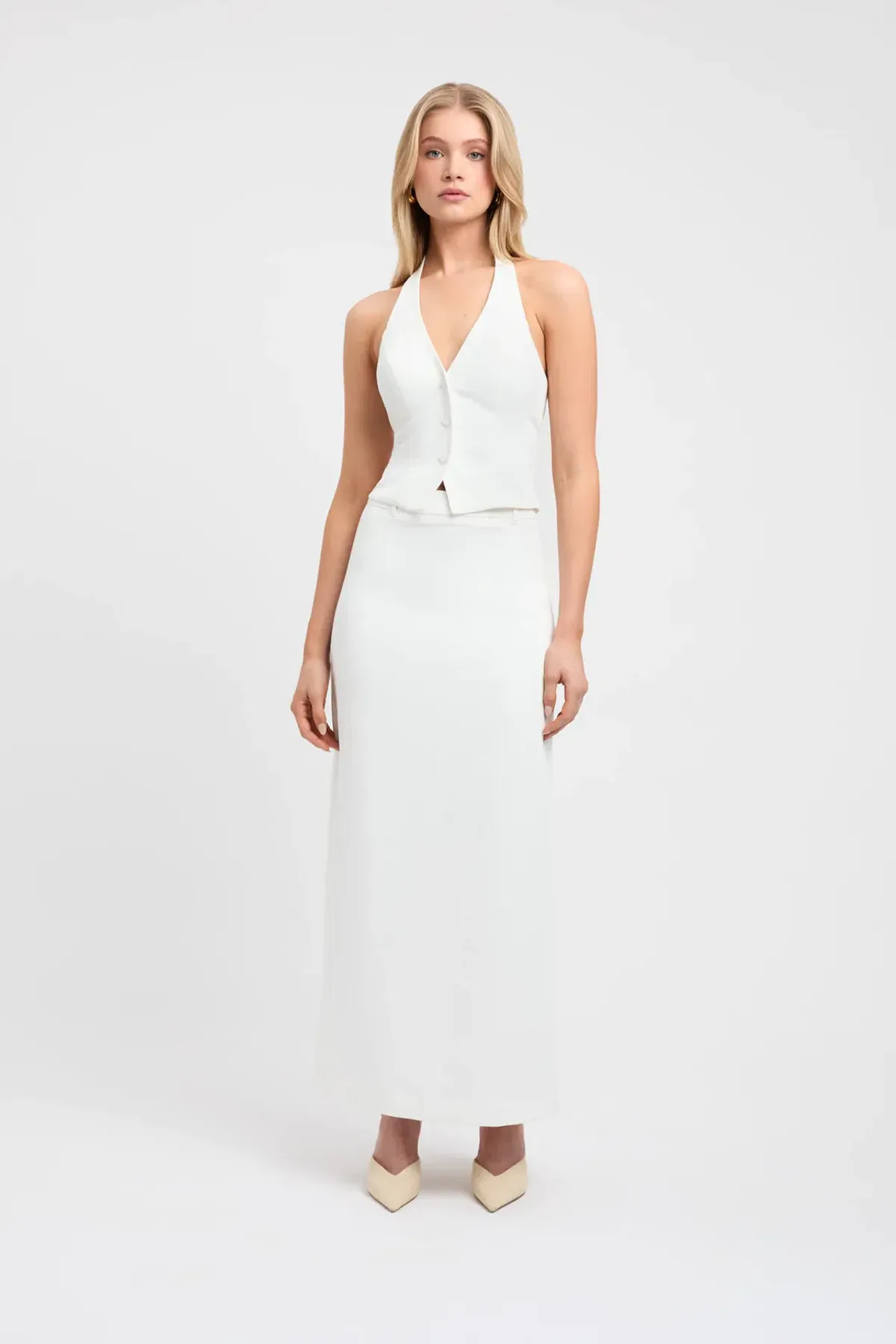 Kookai Oyster Vest & Midi Skirt Set White Size 6 for rent on The Volte - main image