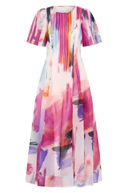 Aje Nova Pleated Midi Dress in Abstract Sunset Size 6 for rent on The Volte - image 4