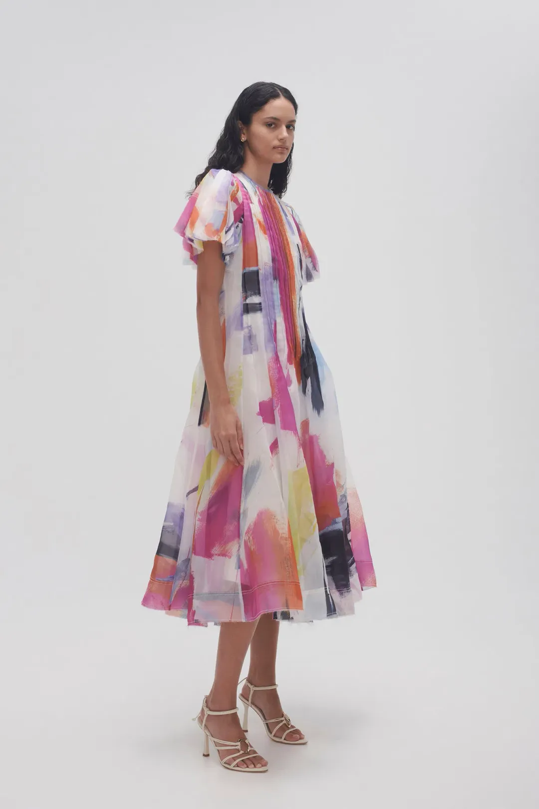 Aje Nova Pleated Midi Dress in Abstract Sunset Size 6 for rent on The Volte - main image