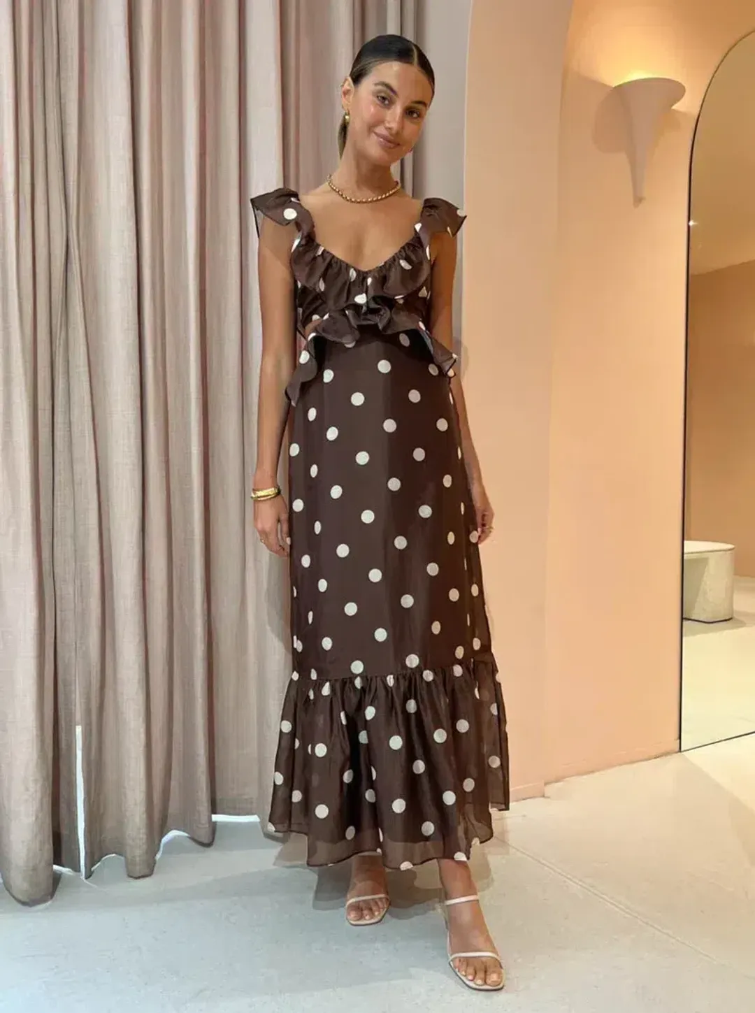 Sir the Label Vivi Frill Dress Marlon Polka Dot Size 8 for rent on The Volte - main image